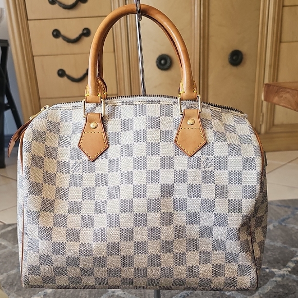 Louis Vuitton Damier Azur Speedy 30 Checkered Tan and Cream Women's Handbag - Picture 1 of 13
